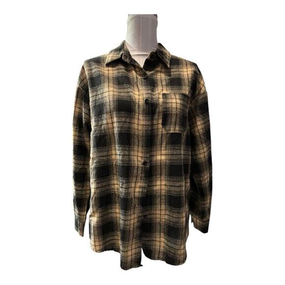 Black & Tan Plaid Flannel Button Down Size S - Picture 1 of 3